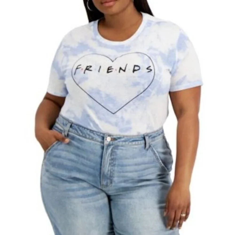Love Tribe Friends Graphic T-Shirt Tee Tie Dye Blue NEW Womens Plus Size 1X